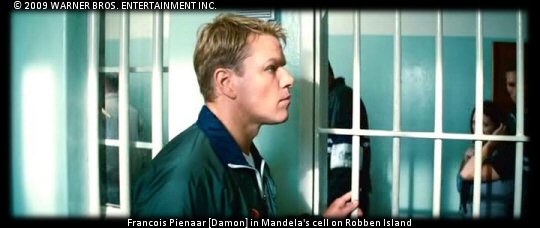 Francois Pienaar [Damon] in Mandela's cell on Robben Island